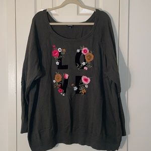 Green Embroidered “LOVE” Torrid Sweater - Size 4